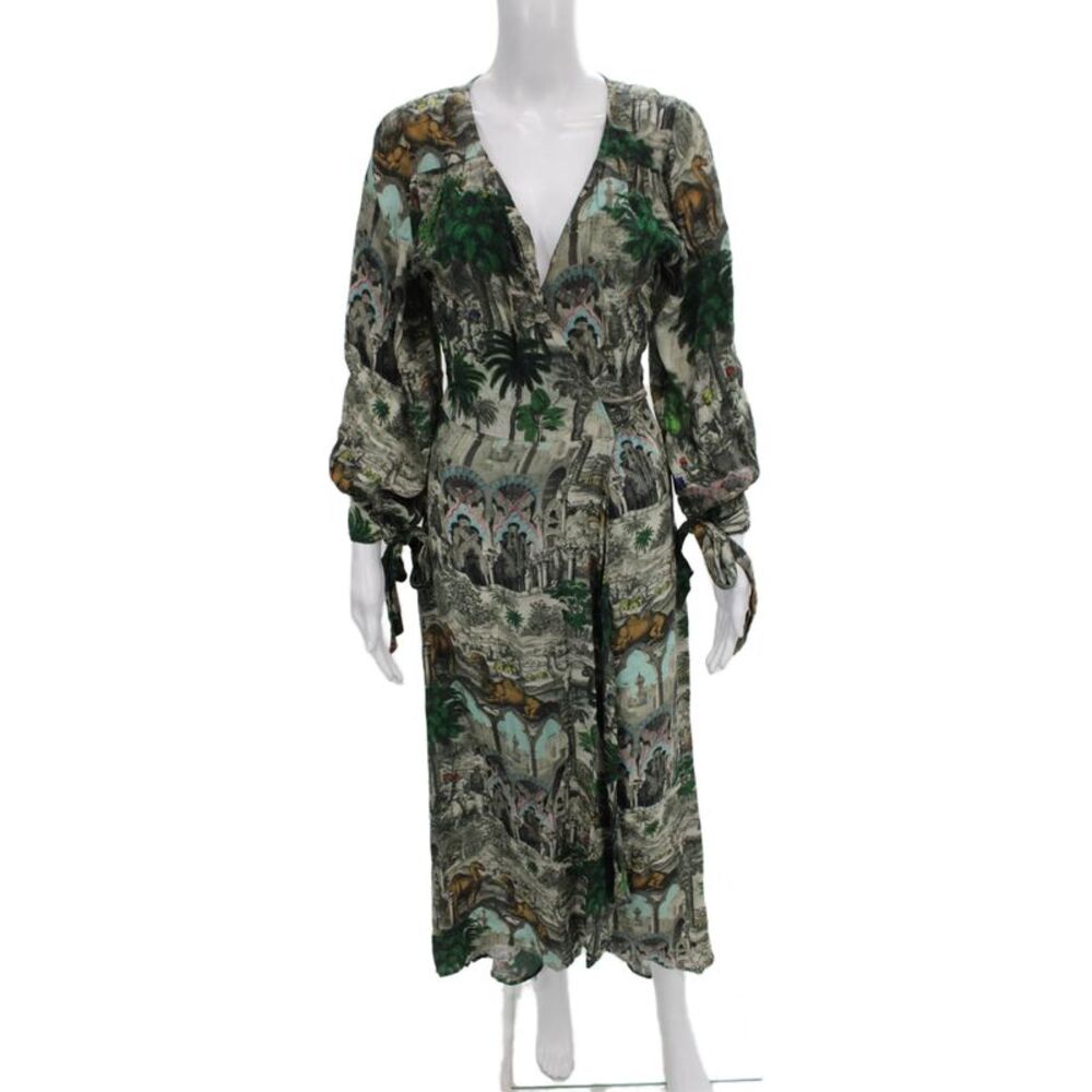 Chufy Women Wrap Dress Multicolor Viscose V Neck Long Sleeve Tie Size XS